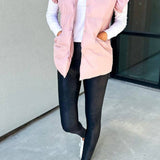 Plain Flutter Sleeves Puff Buttoned Vest Jacket- Pink