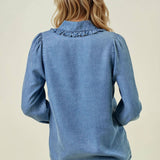 Tencel Denim Long Sleeve Button Down Shirt Blouse