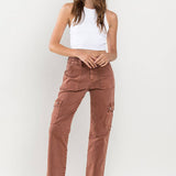 High Rise Straight Jean with Cargo Pocket Detail | Red Brick