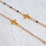 Dainty Color Dots Chain Cross Bracelet: Black
