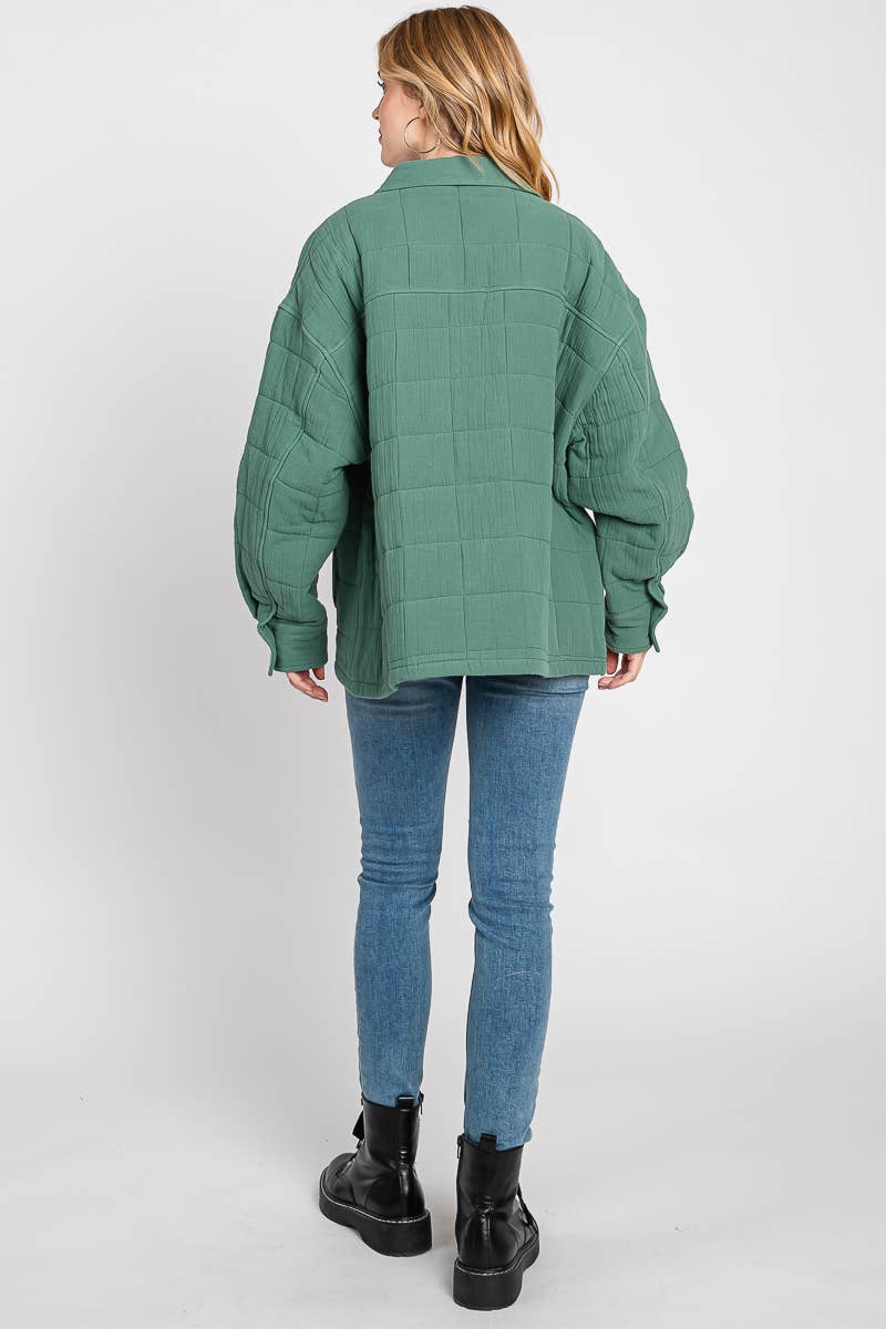 QUILTED PUFFER COTTON JACKET || SAGE GREEN