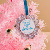 Scalloped Round Picture Frame Ornament-Silver Glitter