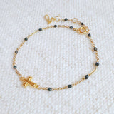 Dainty Color Dots Chain Cross Bracelet: Black
