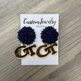 GT Gold Mirror w/ Navy beads Earrings