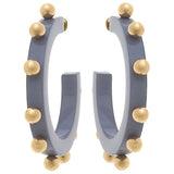 Kelley Studded Metal and Resin Hoop Earrings: Fuchsia