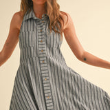 Striped Button Down Shirt Dress
