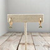 Gold Huggies - Tiny Green Leaves