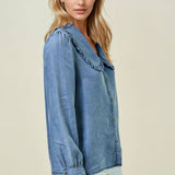 Tencel Denim Long Sleeve Button Down Shirt Blouse