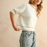 Stitch Effect Detail Short Sleeve Top