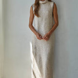Knit Sweater Turtle Neck Sleeveless Bodycon Maxi