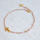 Dainty Color Dots Chain Cross Bracelet: Black