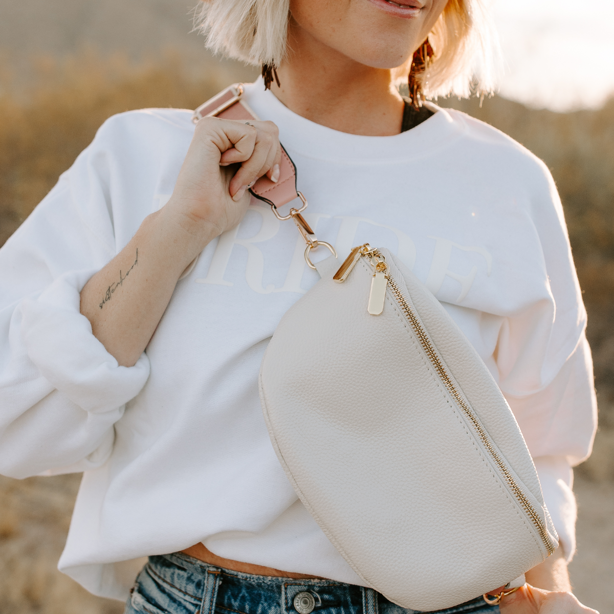 Leather Fanny Pack Crossbody Bag | Ivory