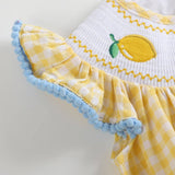 Yellow Gingham Lemon Smocked Flutter Romper