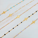 Dainty Color Dots Chain Cross Bracelet: Black