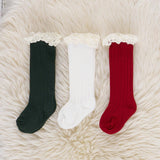 Lace Trim Knee Socks - Green