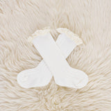 Lace Trim Knee Socks - White