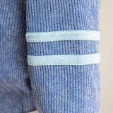 Striped Detail Half Puff Sleeve Ribbed Knit Top