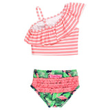 Flamingo Frenzy One Shoulder Ruffle Tankini