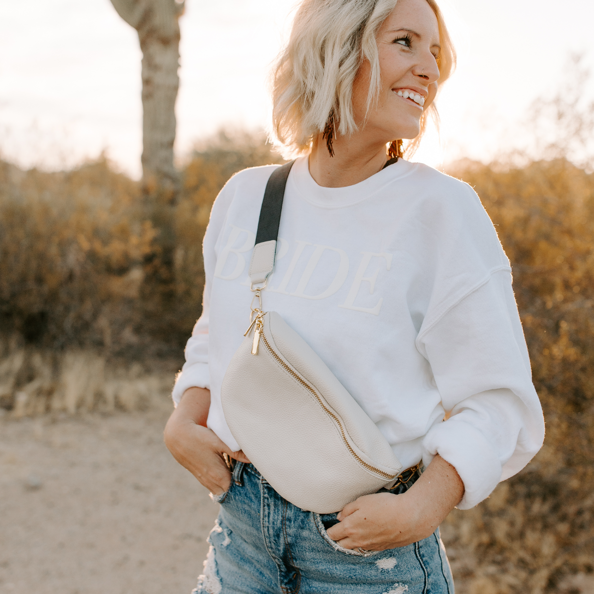 Leather Fanny Pack Crossbody Bag | Ivory