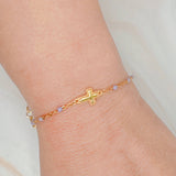 Dainty Color Dots Chain Cross Bracelet: Black