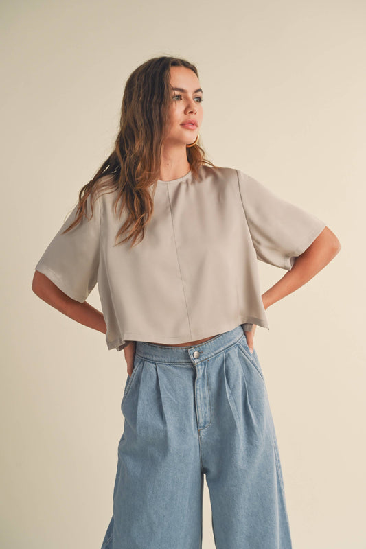 Rayon Short Sleeve Round Neck Top | Dove