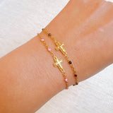 Dainty Color Dots Chain Cross Bracelet: Black