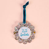 Scalloped Round Picture Frame Ornament-Silver Glitter