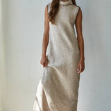 Knit Sweater Turtle Neck Sleeveless Bodycon Maxi