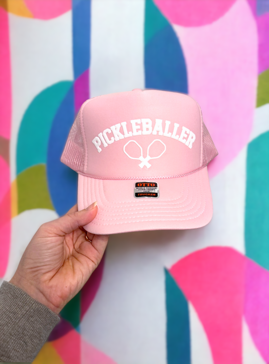 Pickleballer Trucker Hat Puff Screenprint | Pink