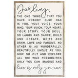 “Darling”, Live As Only You Can - Framed Wood Sign