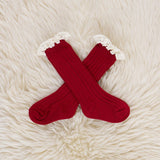 Lace Trim Knee Socks - Red
