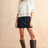 Stitch Effect Detail Short Sleeve Top