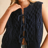 Tie Front Cable Knitted Vest