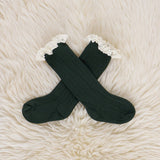 Lace Trim Knee Socks - Green