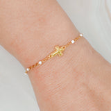 Dainty Color Dots Chain Cross Bracelet: Black