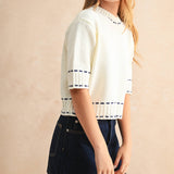 Stitch Effect Detail Short Sleeve Top