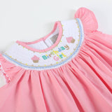 Pink Birthday Girl Smocked Bishop Dress