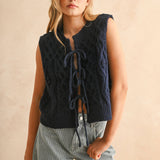 Tie Front Cable Knitted Vest