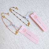 Dainty Color Dots Chain Cross Bracelet: Black