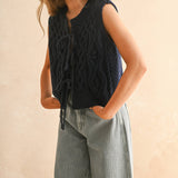 Tie Front Cable Knitted Vest