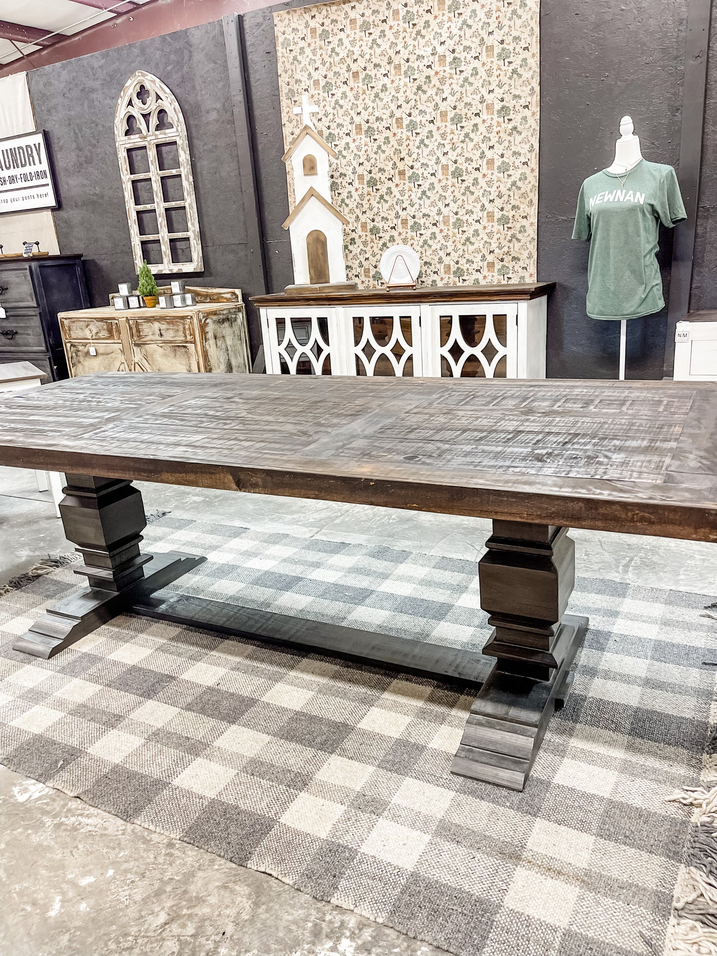 8’ Farmhouse Pedestal Table Dark Grey Wash