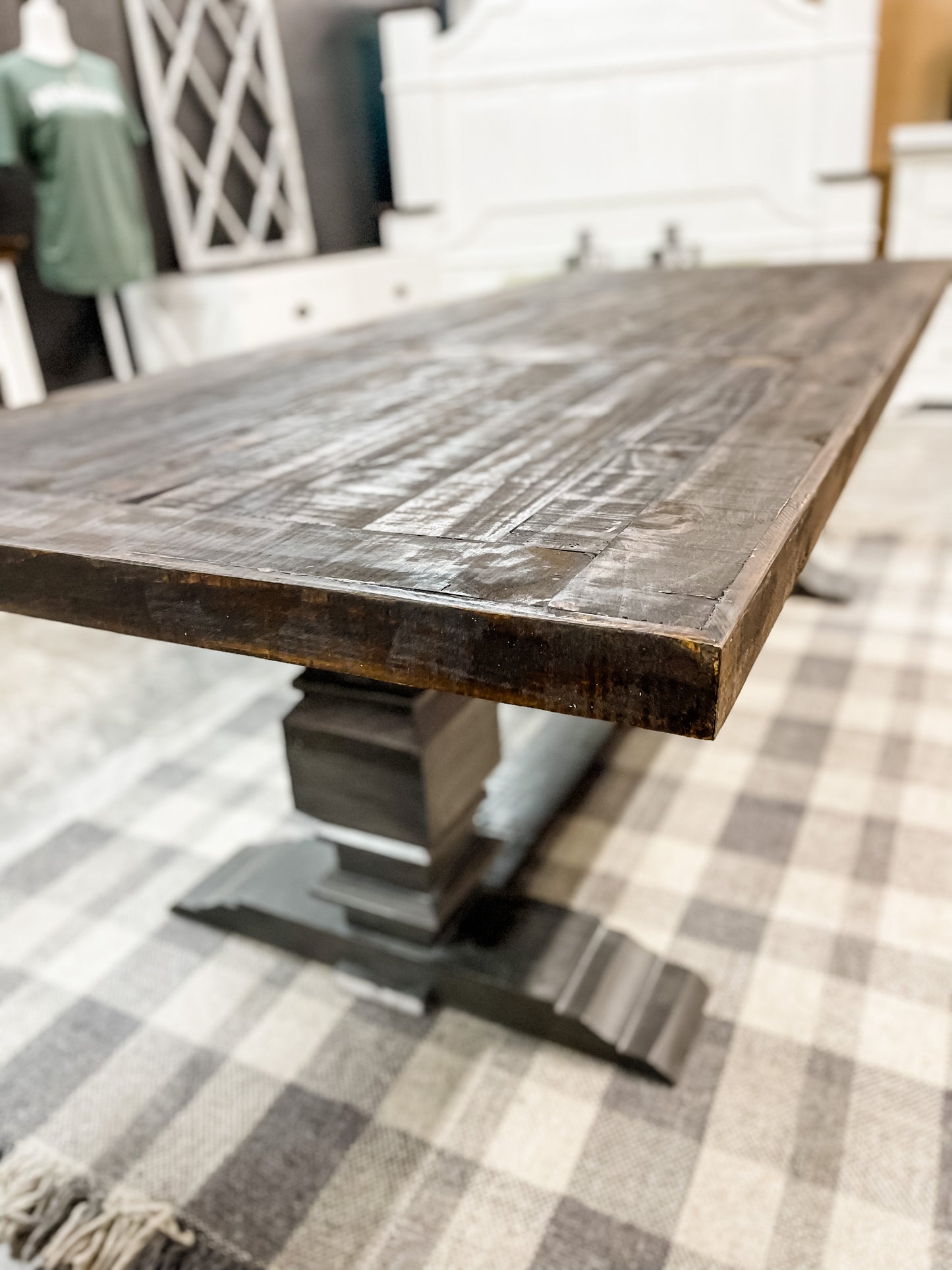 8’ Farmhouse Pedestal Table Dark Grey Wash