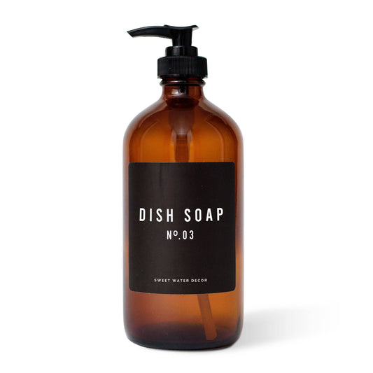 16oz Amber Glass Dish Soap Dispenser - Black Label