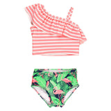 Flamingo Frenzy One Shoulder Ruffle Tankini