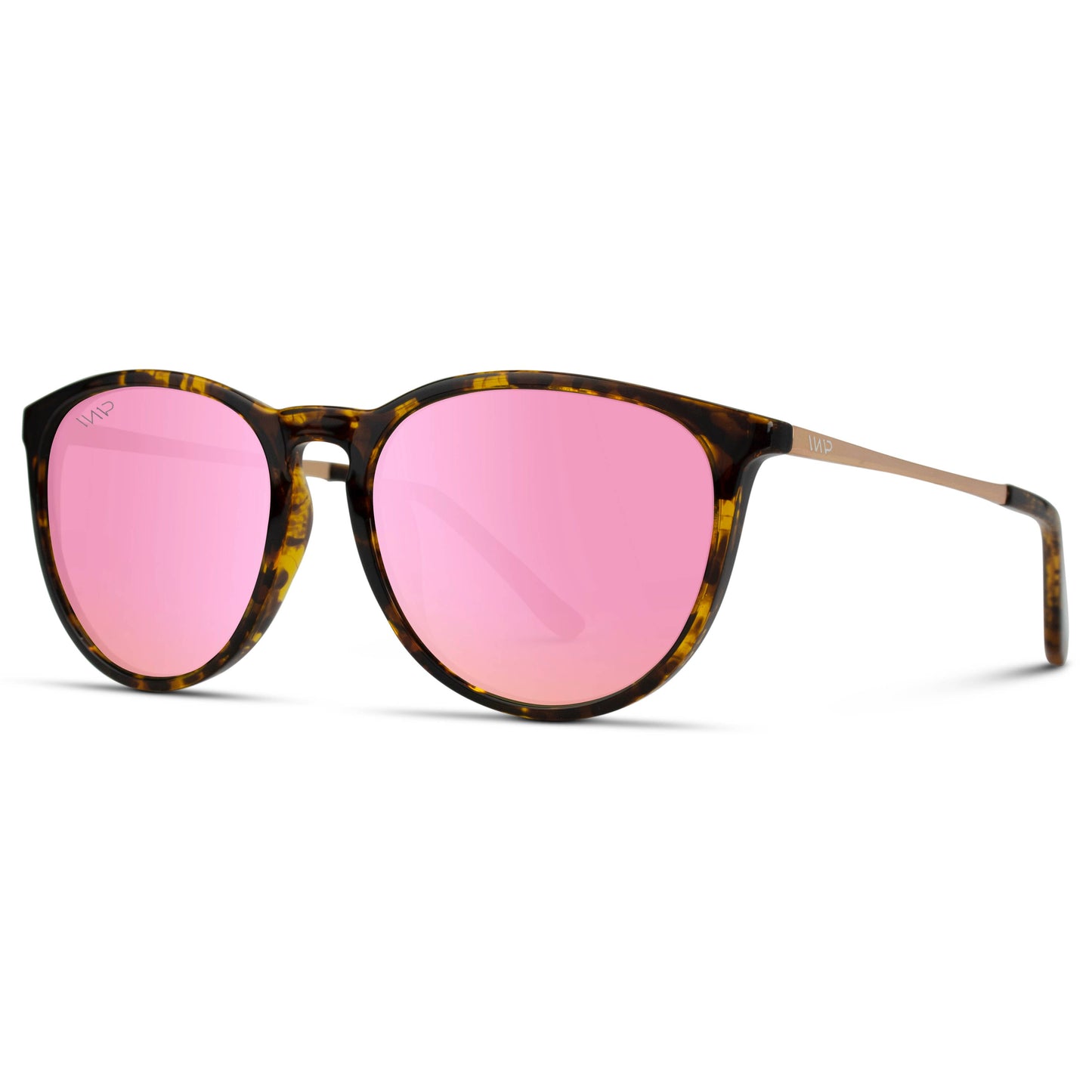 Drew Round Polarized Metal Temple Sunglasses | Tortoise Frame/Mirror Pink Lens