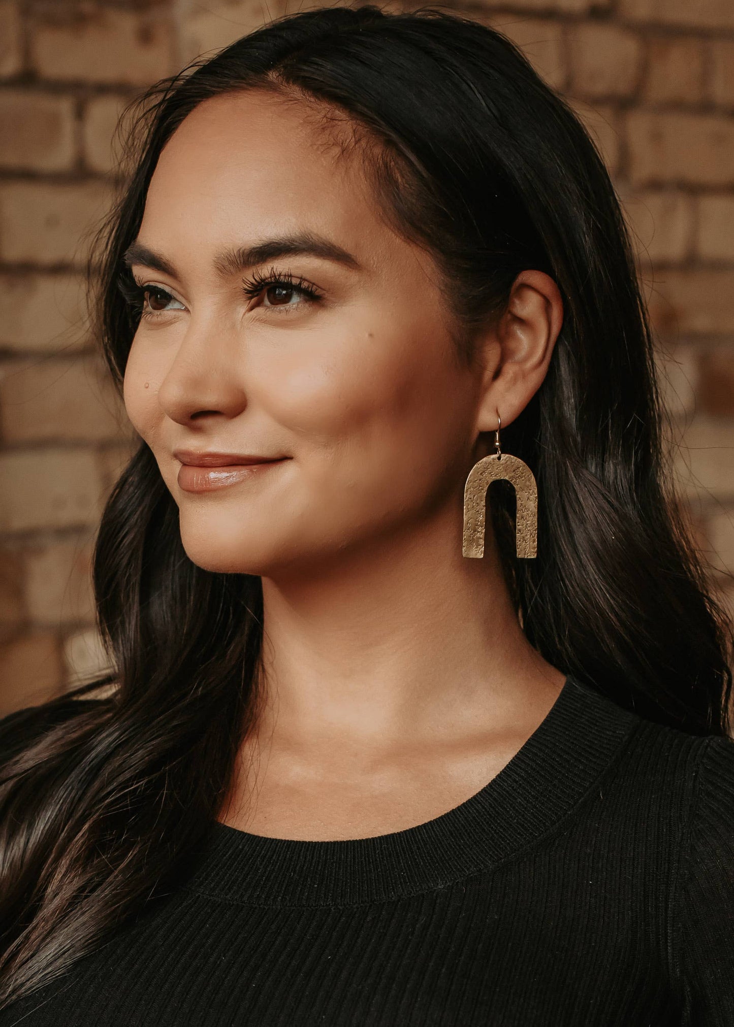 Hammered Antique Gold U Shape Drop Earrings