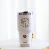 Bulldog Etched Tumbler - White/Stainless 30oz