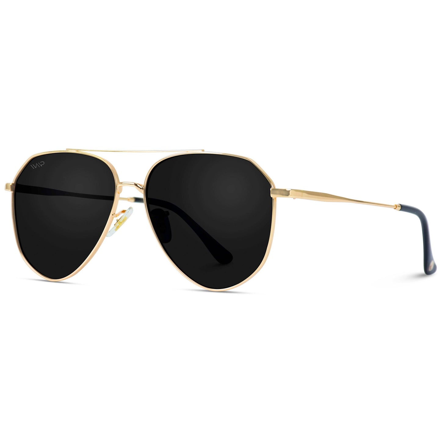 Ramsey Geometric Polarized Metal Frame Aviators Sunglasses | Gold Frame/Black Lens