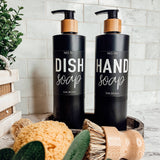 Hand Soap Dispensers Black label 16oz, Reusable Soap Bottle Bamboo Top
