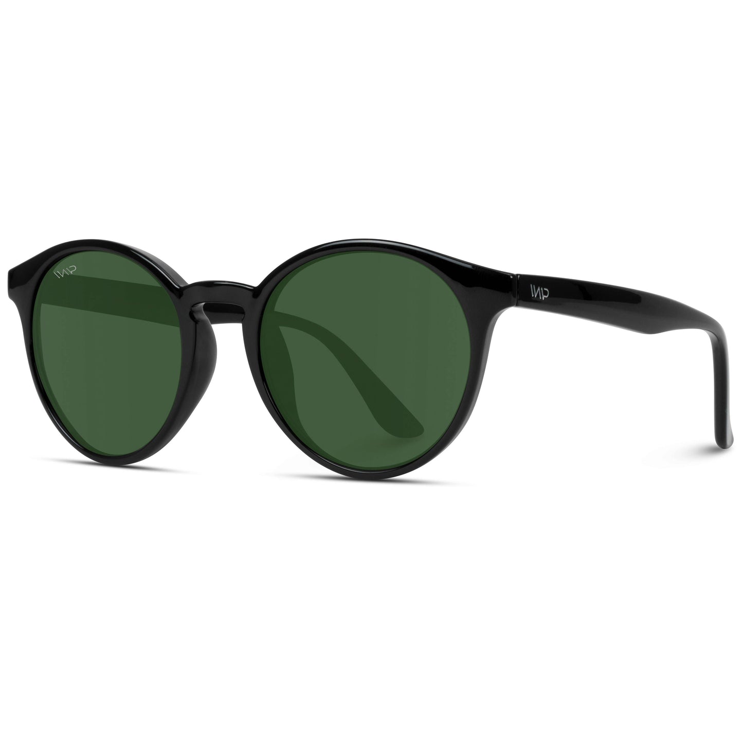 Jay - Round Classic Retro Frame Sunglasses | Black Frame/Smoke Green Lens